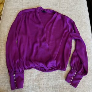 Express Women's Silky Embellished Cuff Draped Front Top Fuschia Sz S